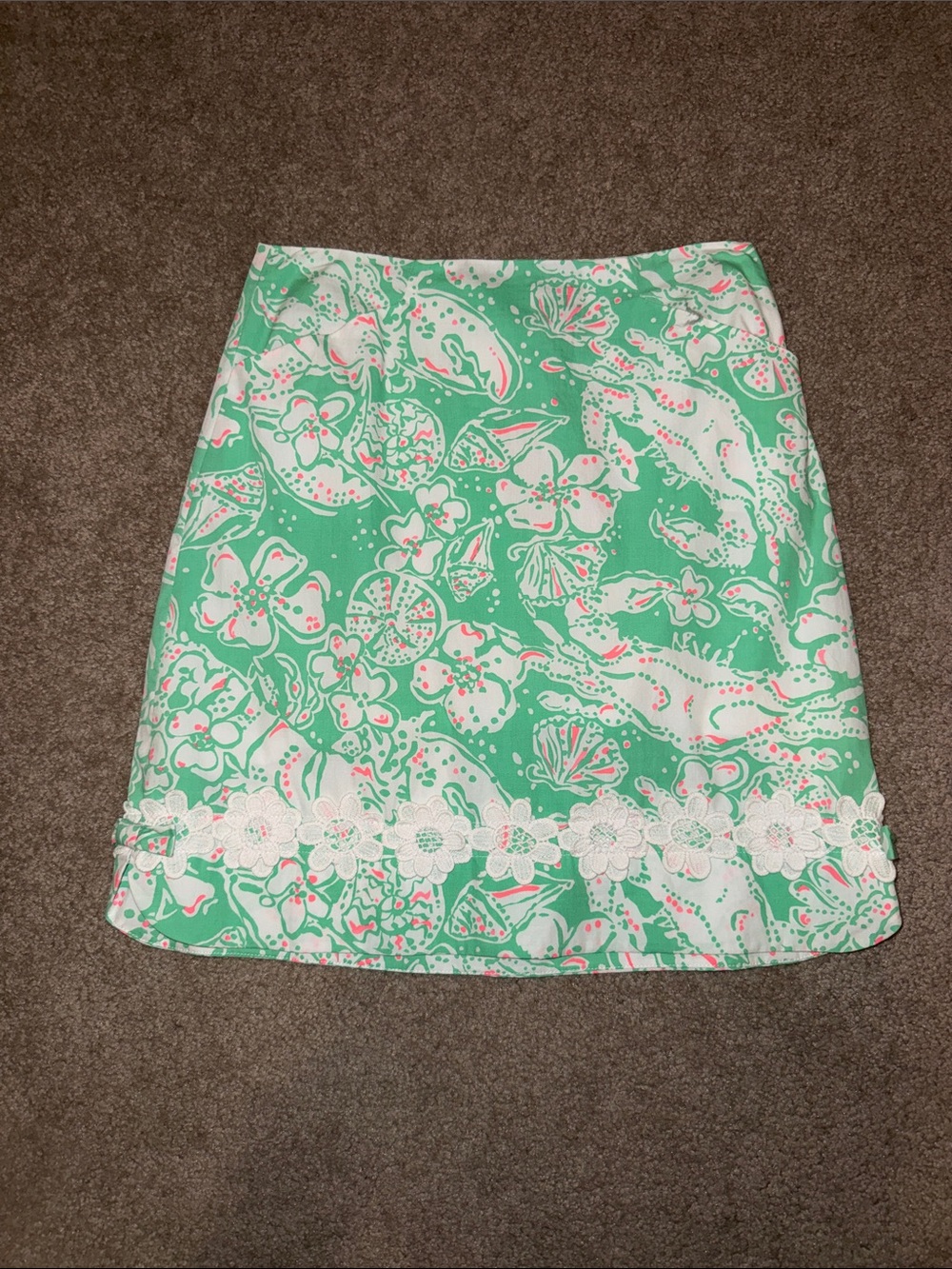 Lilly Pulitzer Mint Green Floral Paisley Lace-Trim Mini Skirt
